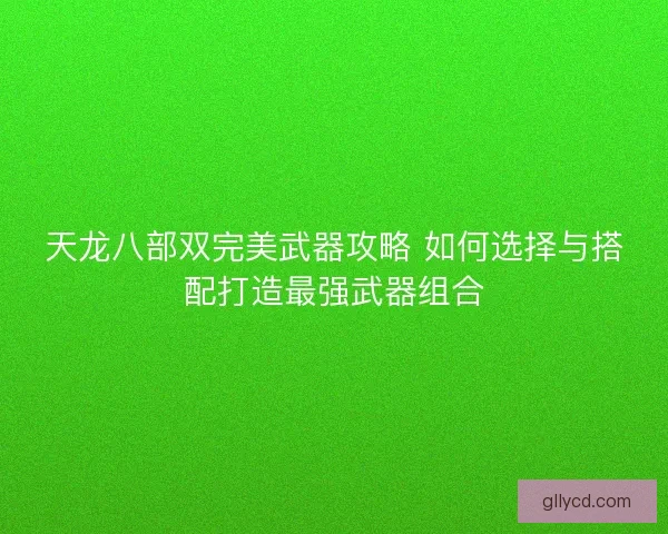 天龙八部双完美武器攻略 如何选择与搭配打造最强武器组合